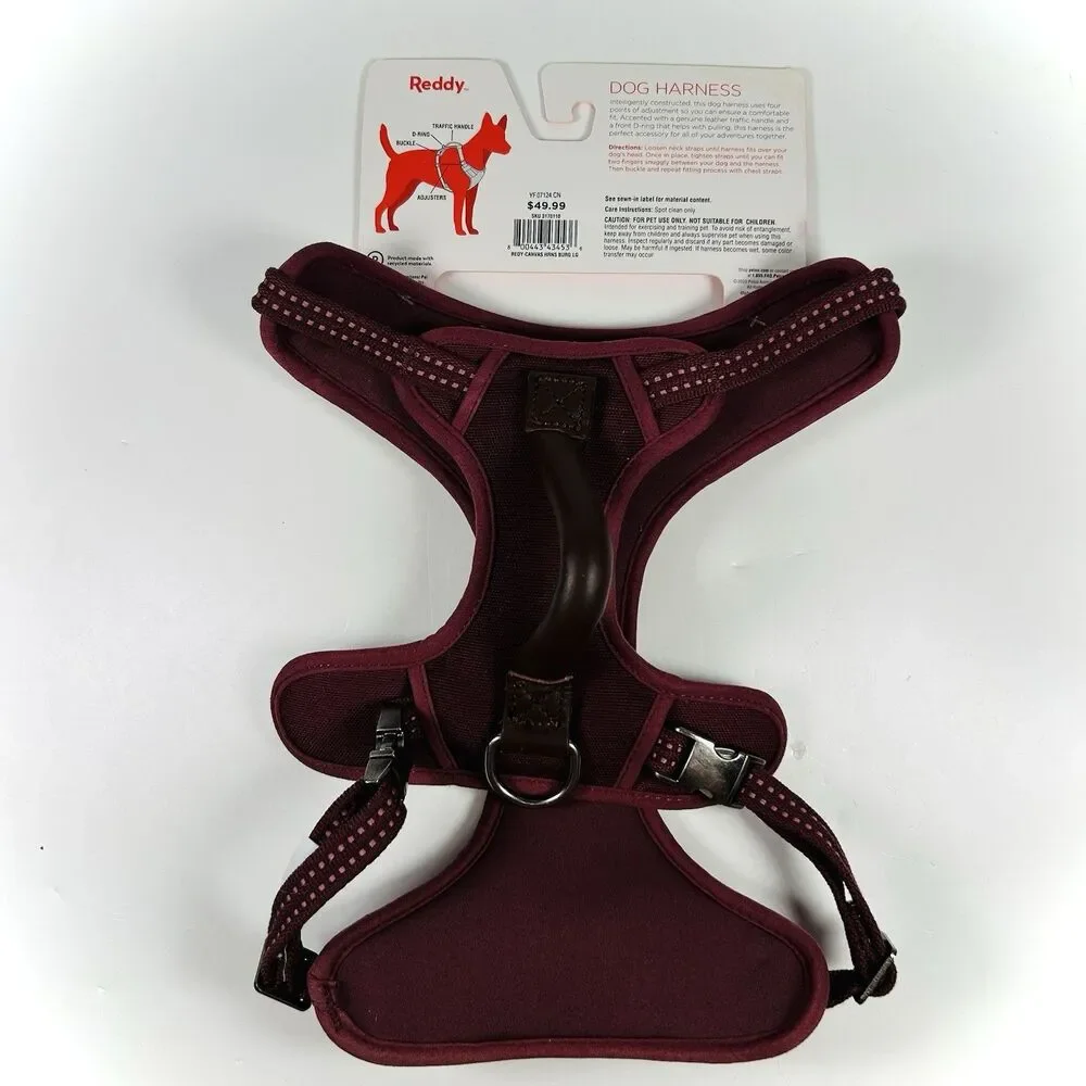 NWT Reddy Dog Harness, Size Large, Burgundy/Brown, Leather Traffic Handle